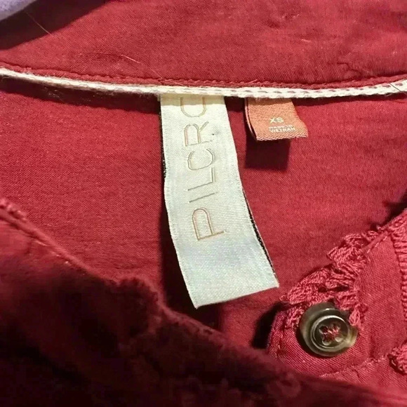 Pilcro Anthropologie The Whitney Textured Trapeze Red Button Down Blouse Size XS - Picture 4 of 5